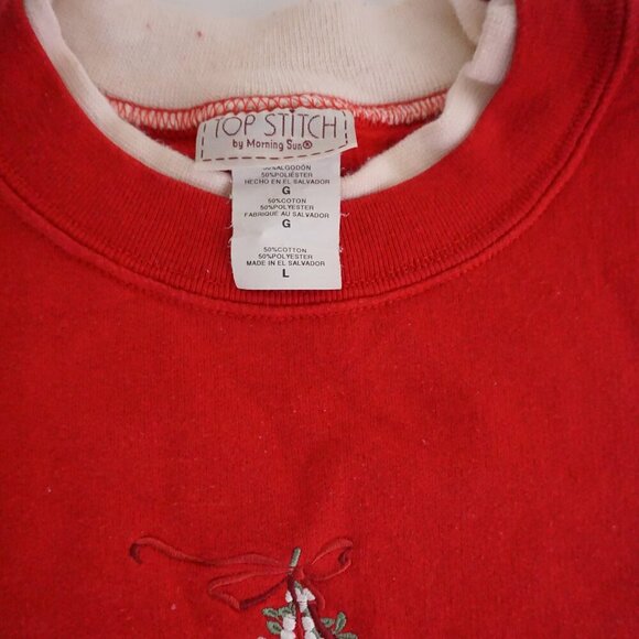 Vintage Top Stitch Morning Sun Red Embroidered Sleeping Kitten Crew Sweater L - Picture 10 of 10